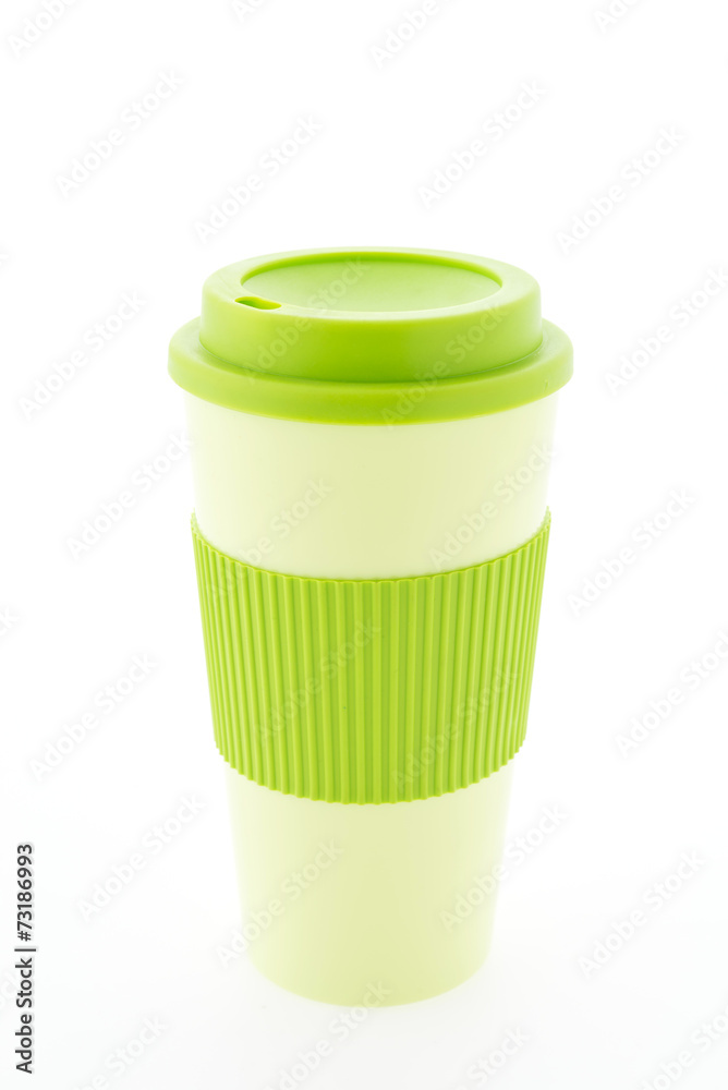 Green plastic coffee mug isolated on white background Green plastic coffee mug isolated on white background