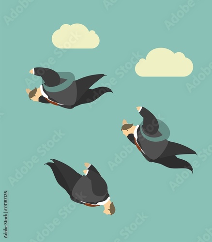 Business Team Makes Skydiving