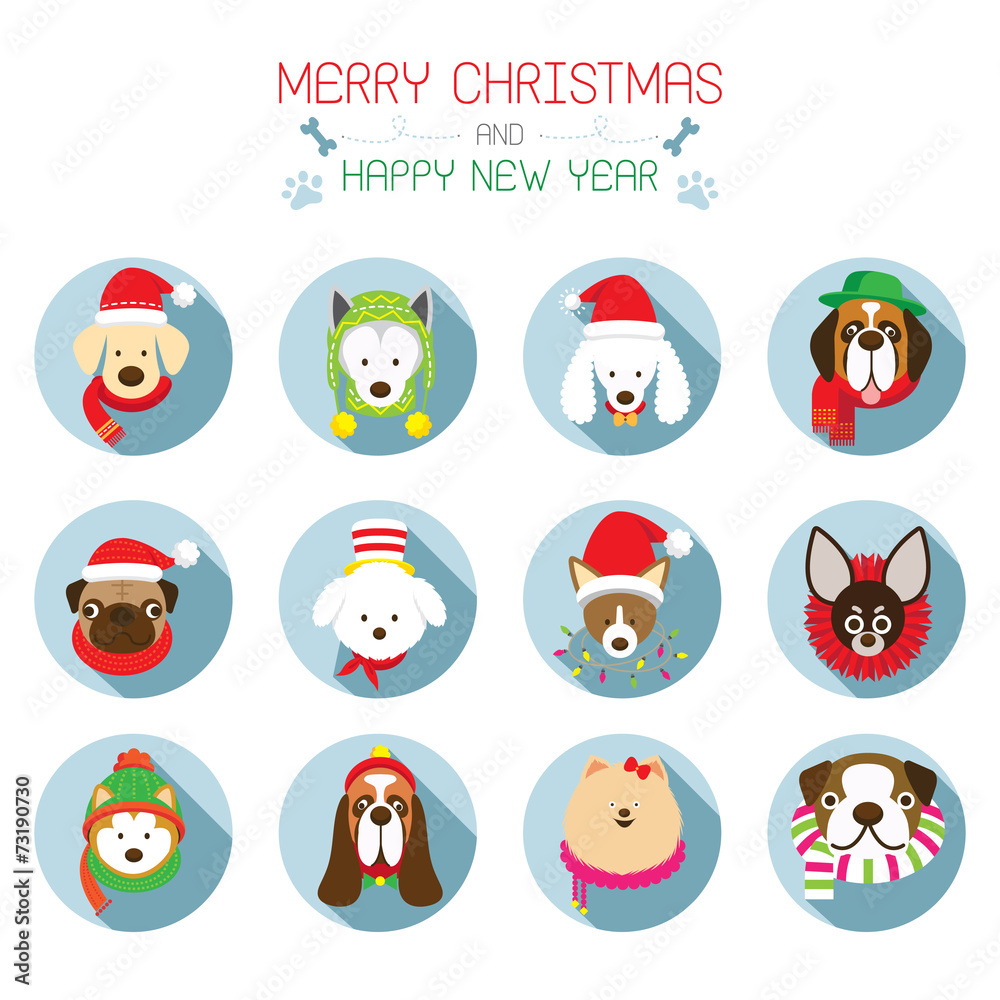 Flat Icons Set: : Christmas, Various Dog Breeds Flat Icons Set: : Christmas, Various Dog Breeds