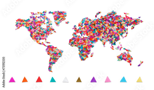 World map made of confetti   with clipping path
