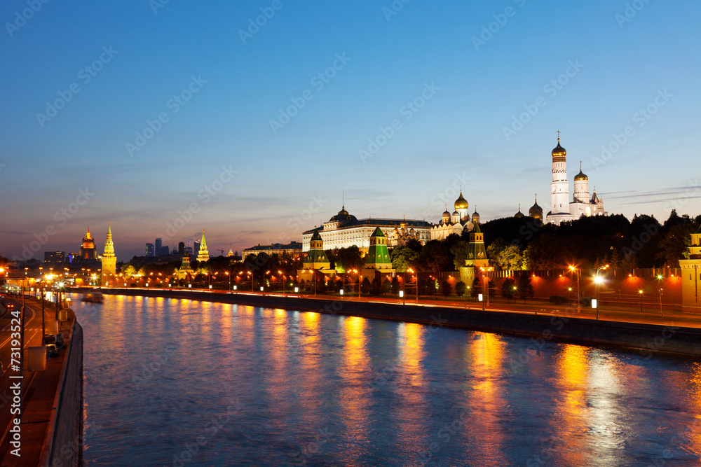 Russia, Moscow, night view of  Moskva River and  Kremlin