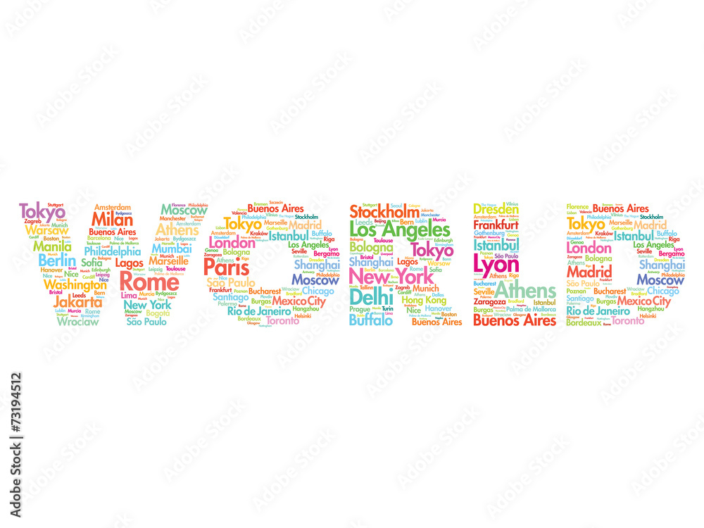 World travel concept made with words cities names, vector collaj World travel concept made with words cities names, vector collaj