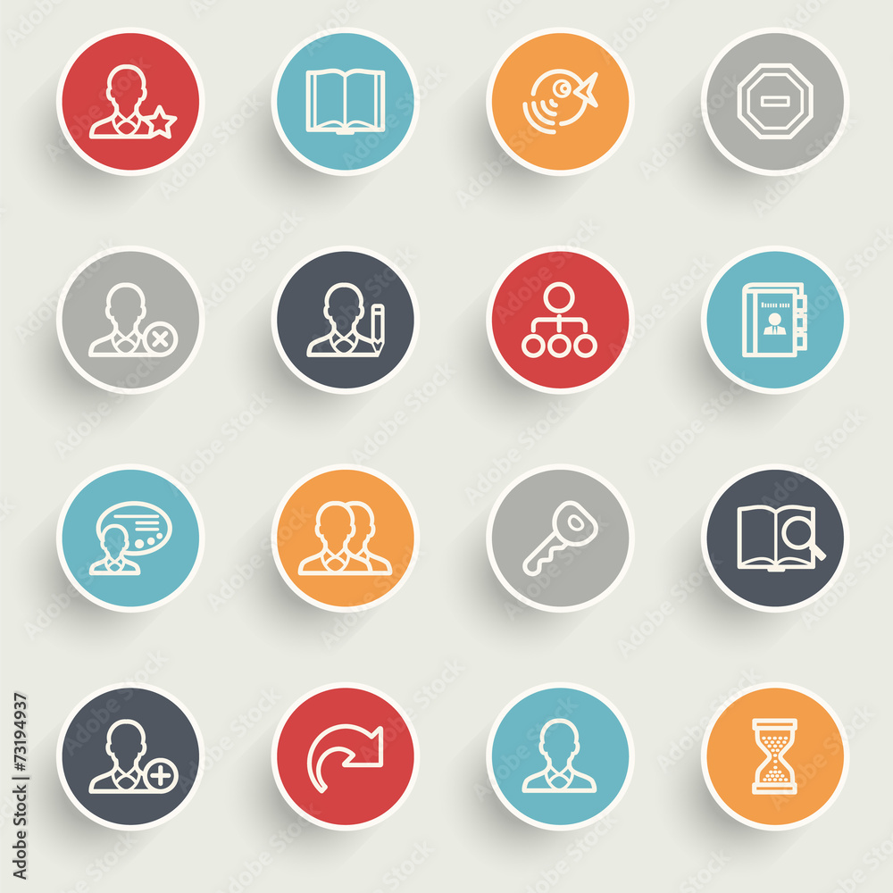 Users icons with color buttons on gray background. Users icons with color buttons on gray background.