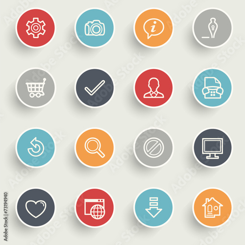 Basic icons with color buttons on gray background.