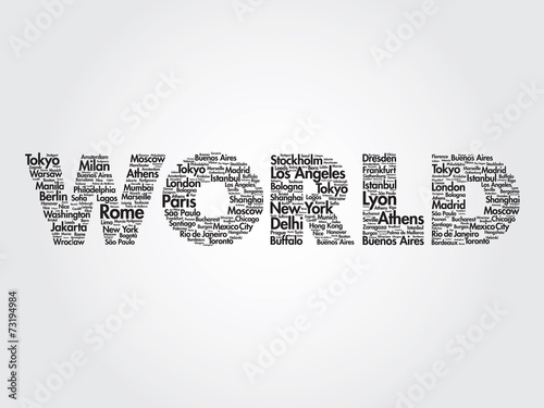 Travel WORLD Word collage. different world city names