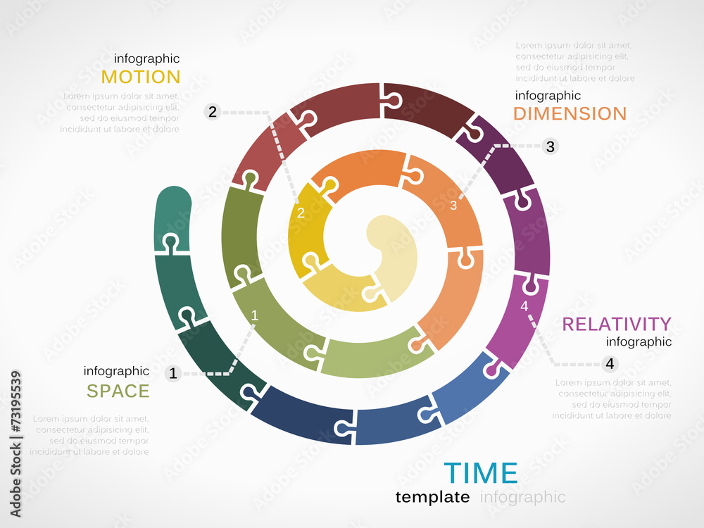 Time dimension infographic template with colorful spiral
