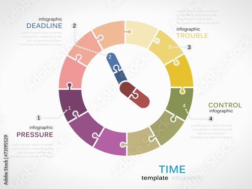 Time infographic template with colorful analogue clock