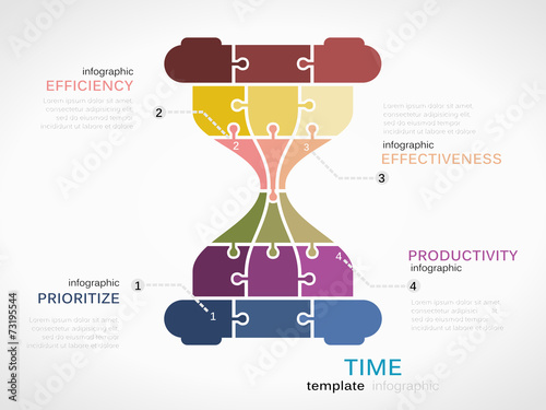 Time passing infographic template with colorful hourglass