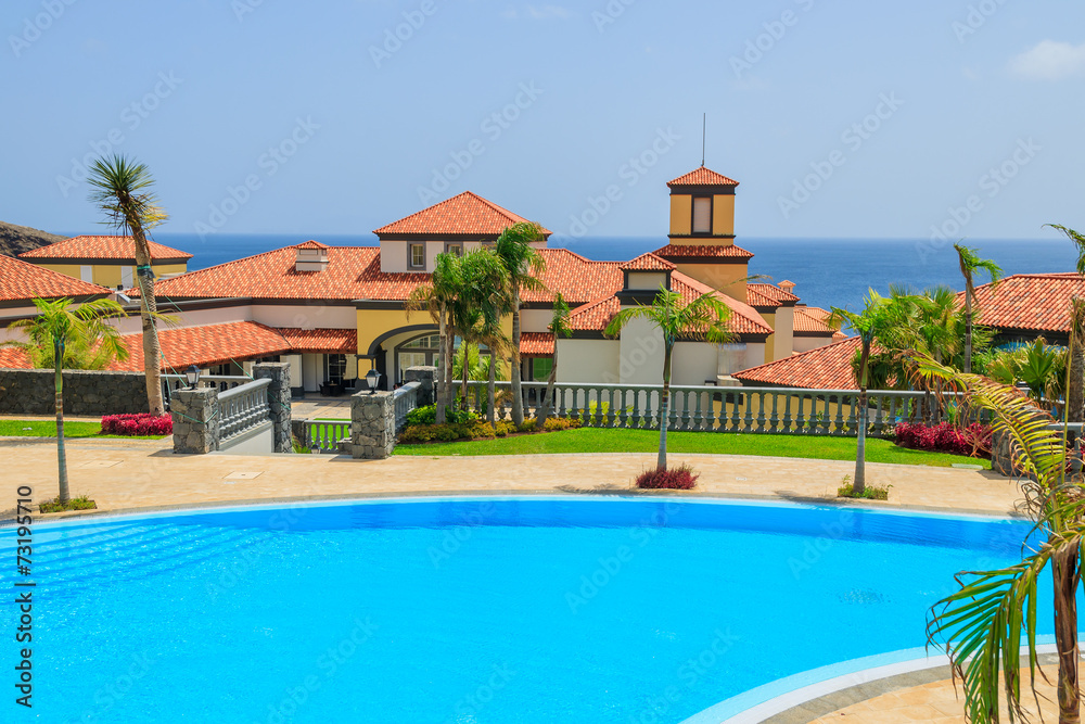Swimming pool of luxury hotel on coast of Madeira island