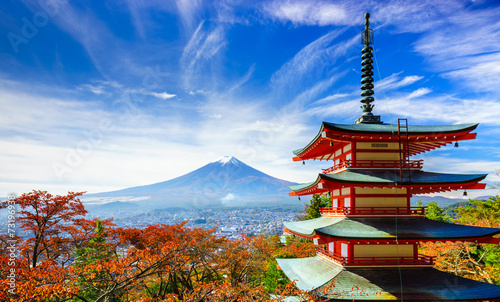 Mt. Fuji with Chureito Pagoda, Fujiyoshida, Japan photo