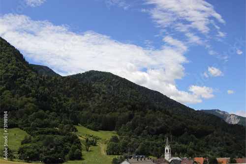 Austrian Alps in summer. A mountain landscape with a church