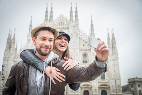 Tourists at Duomo cathedral,Milan photo