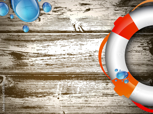 Life Buoy at Wooden Background