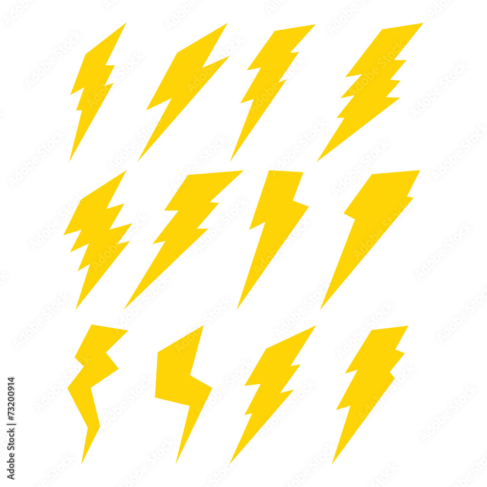 Lightning set isolated on white background Lightning set isolated on white background