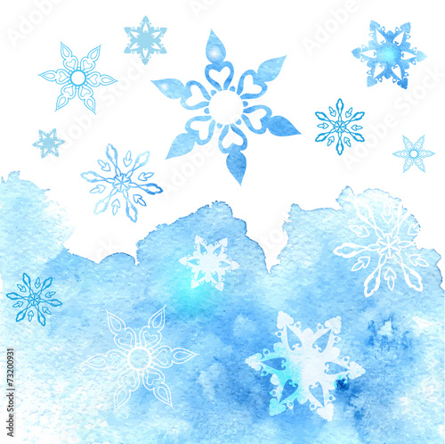 Watercolor abstract background with snowflakes. Vector illustrat