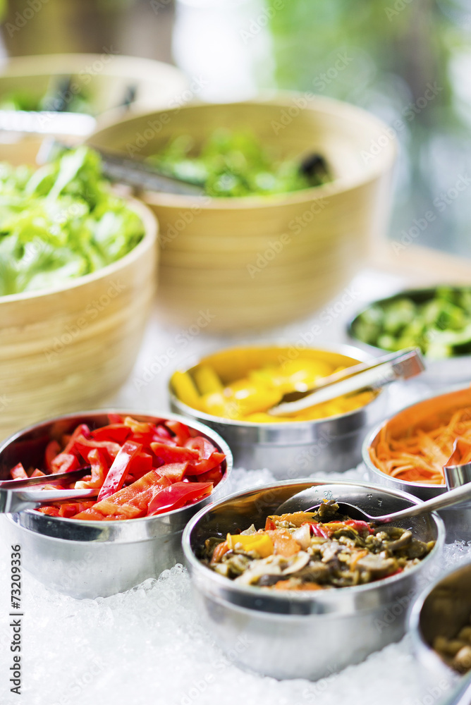 salad bowls with mixed fresh vegetables salad bowls with mixed fresh vegetables