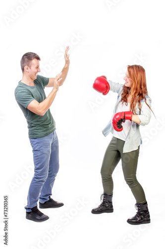 Young couple boxing