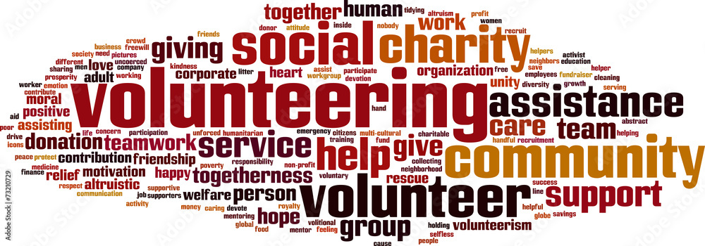 Volunteering word cloud concept. Vector illustration