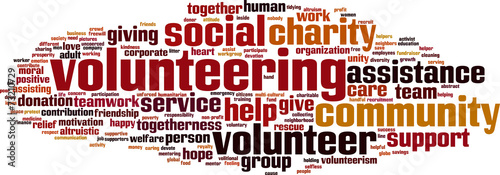 Volunteering word cloud concept. Vector illustration