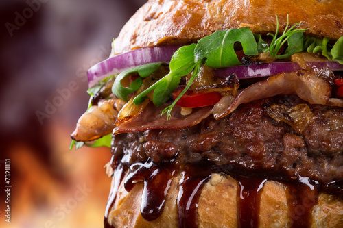 Tasty burger, close-up.