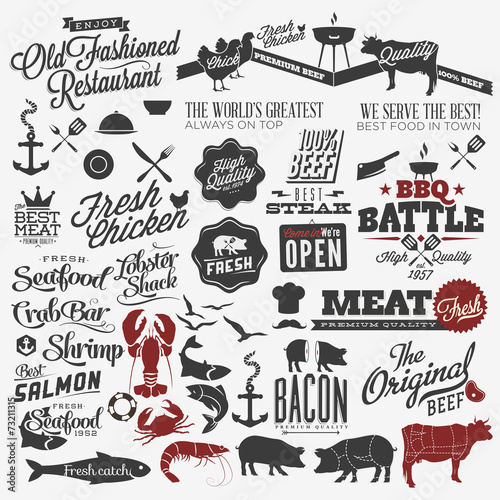 Collection of vintage retro BBQ badges and labels