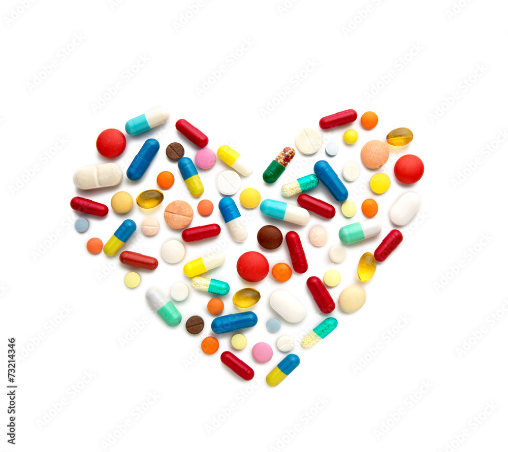 Some different pills in a heart form