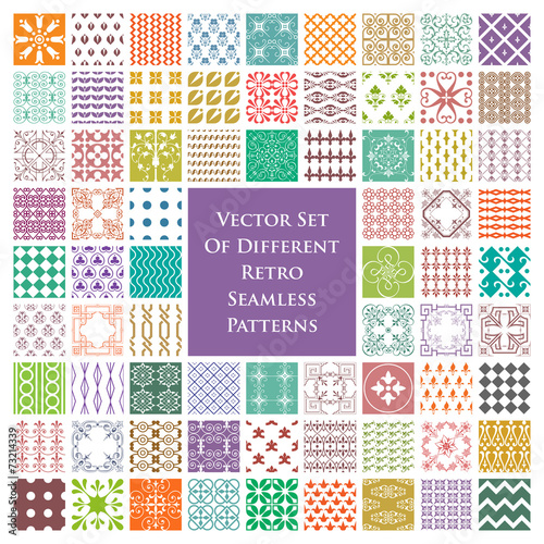 Set of different retro seamless patterns in color