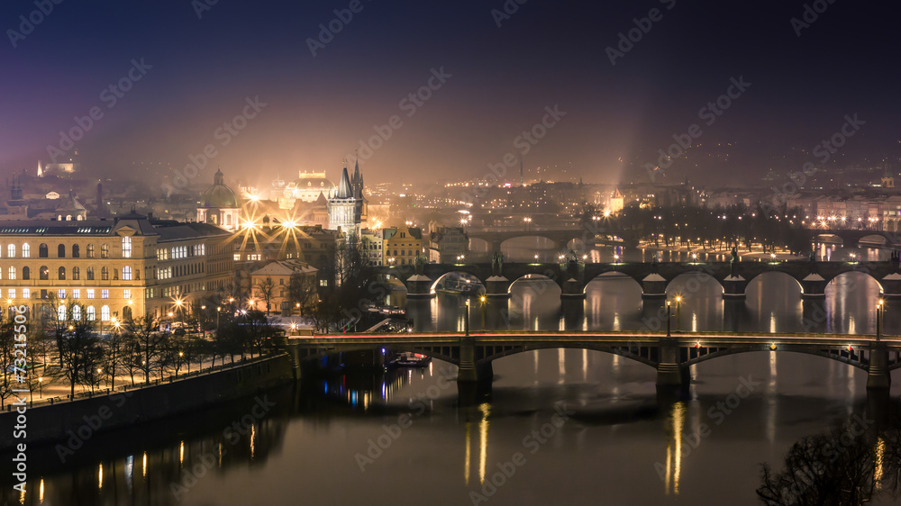 Prague bridges at night