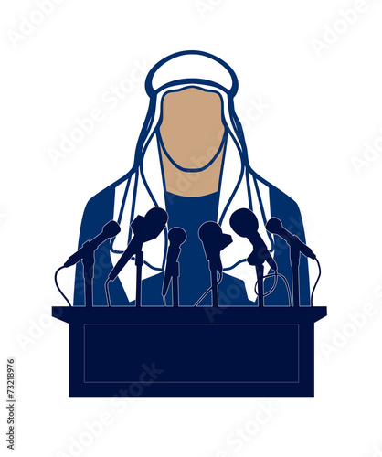 Arab before a microphone on a white background