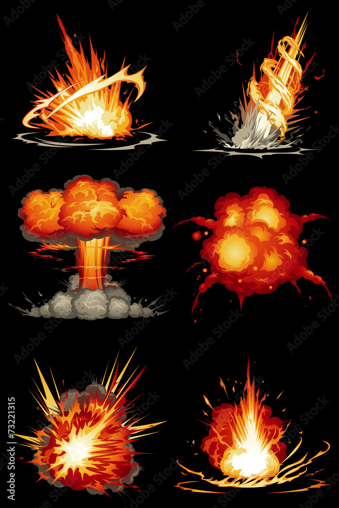 Explosion Sets with Six Various Explosions, each with varying stages of eruption