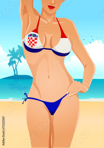 Illustration of a sexy female body in Croatian flag bikini