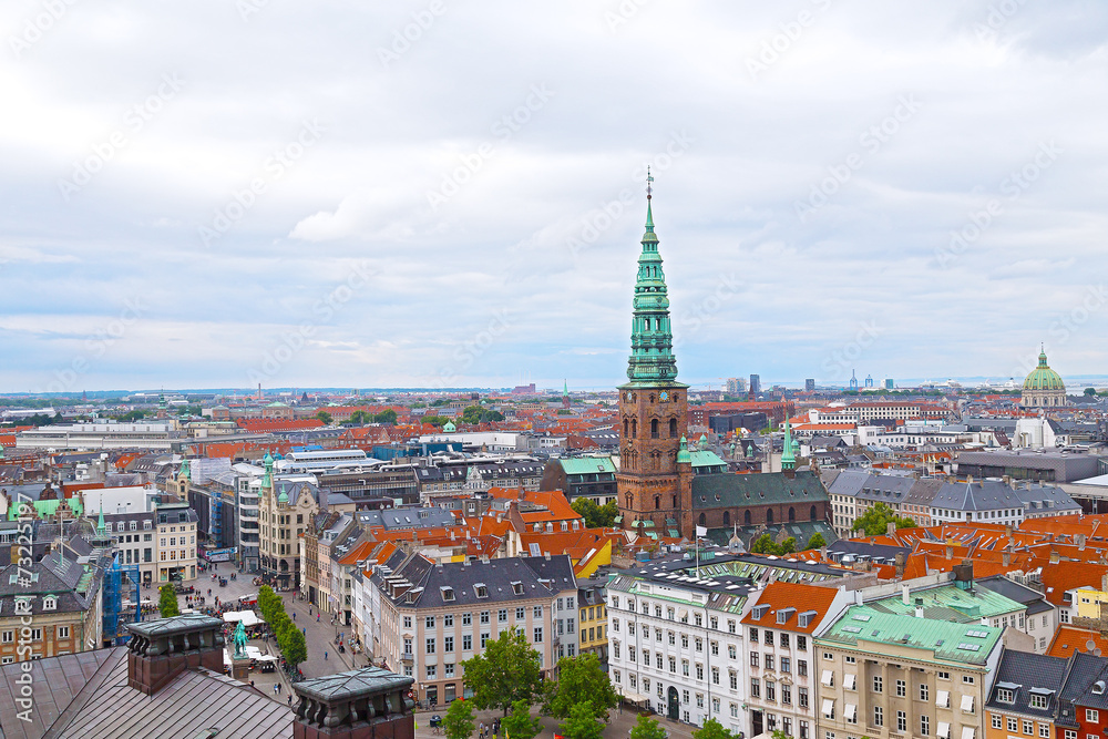 Panorama of colorful roof tops in Copenhagen, Denmark