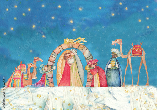 Christian Christmas Nativity scene with the three wise men