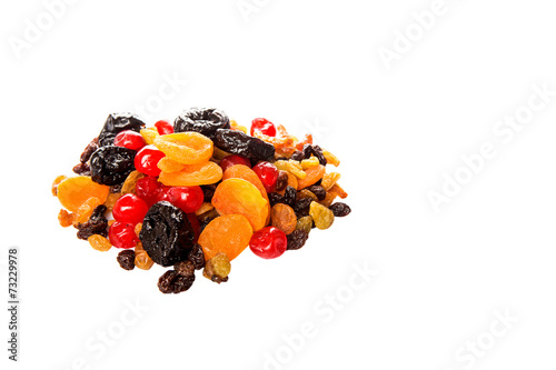 Mix dried fruit variety over white background