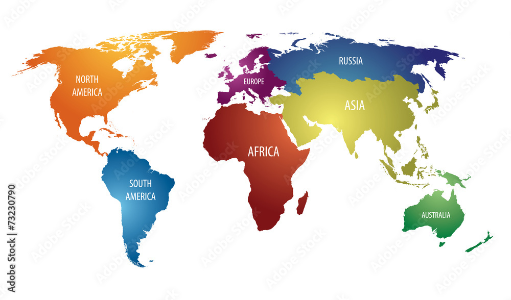 World Continents and Russia Color