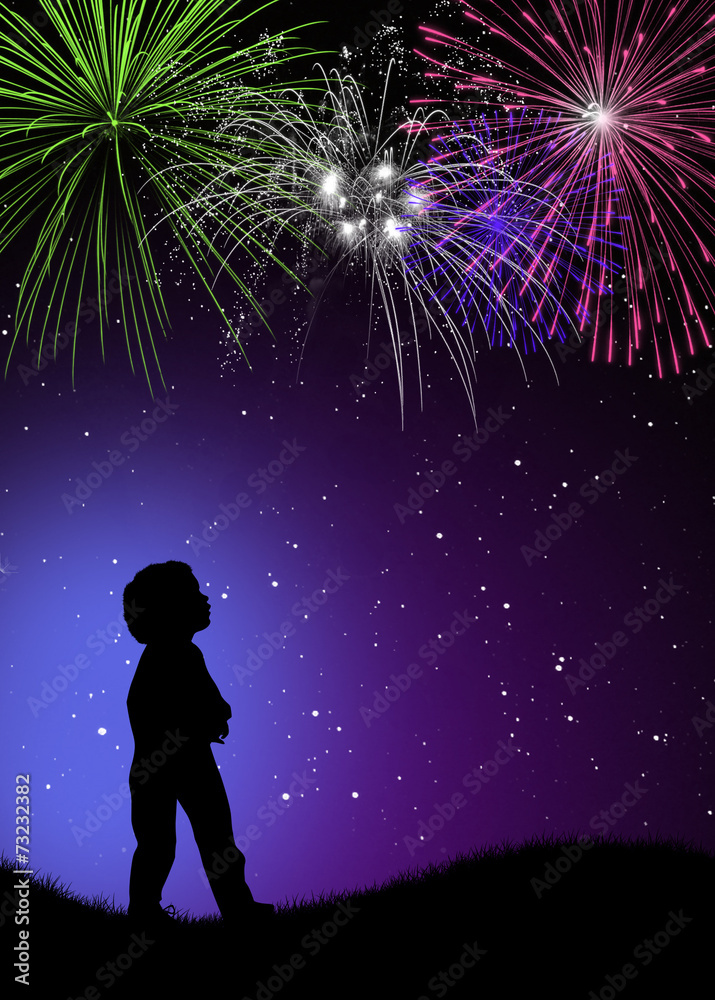 Child look the fireworks explosion Child look the fireworks explosion