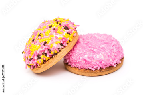 Marshmallow Cookies With Colorful Sugar Sprinkles Isolated