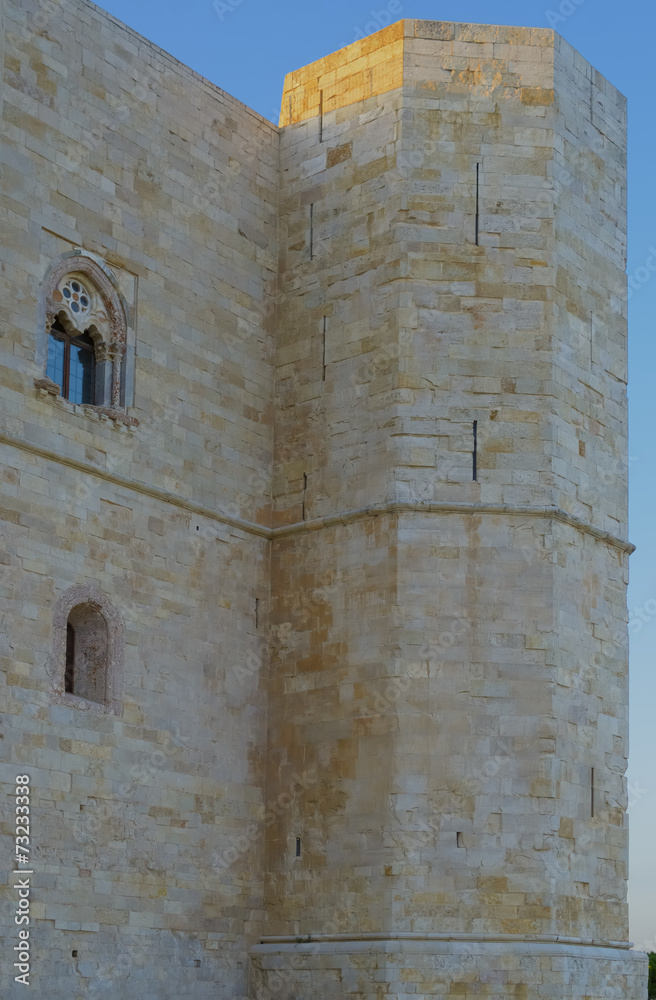 An octagonal tower of Castel del Monte, Apulia, Italy