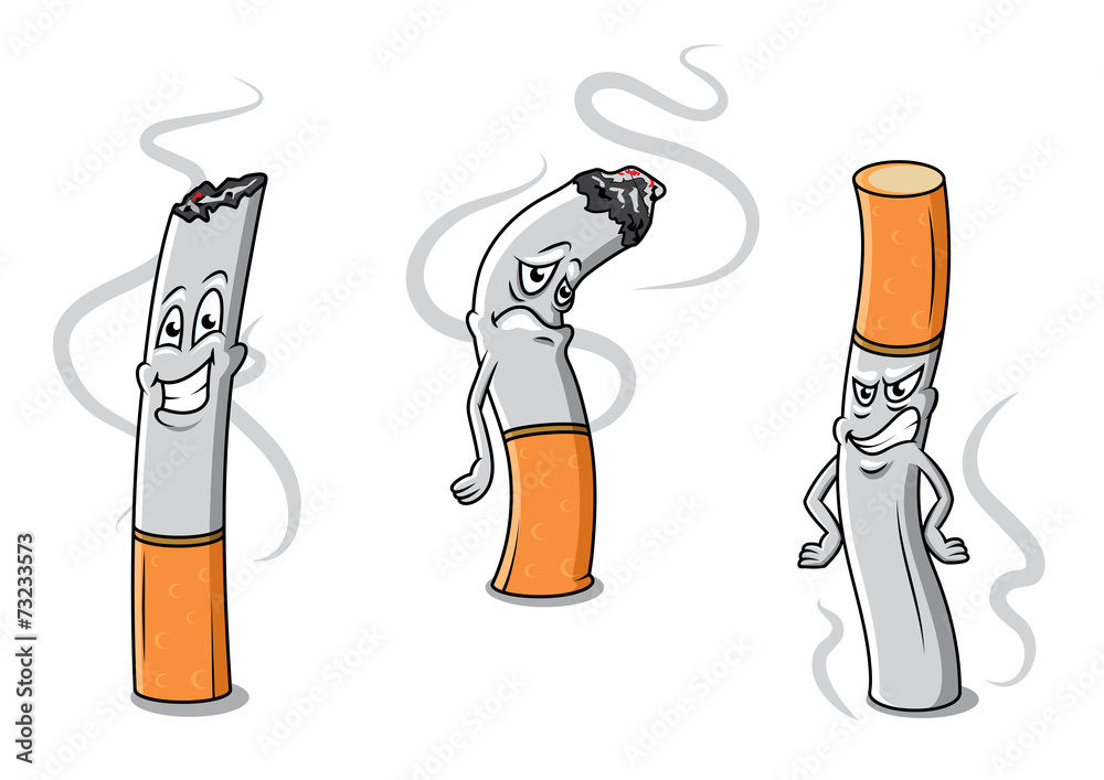 Cute Cartoon Cigarettes Characters Stock Vector 