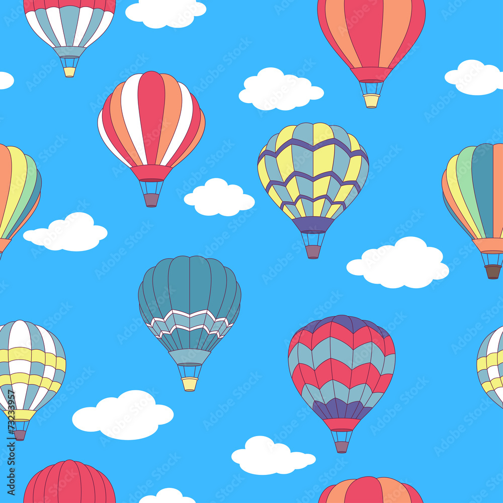Fototapeta premium Seamless pattern of flying hot air balloons