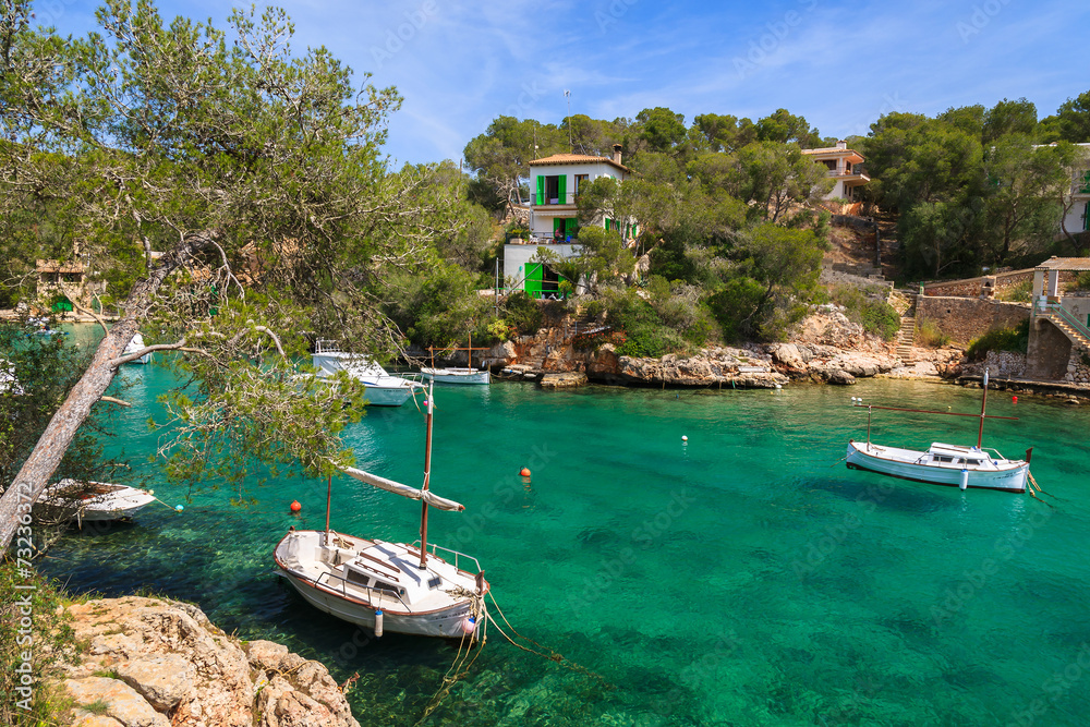 Yacht boats in beautiful sea bay Cala Figuera on Majorca island Yacht boats in beautiful sea bay Cala Figuera on Majorca island