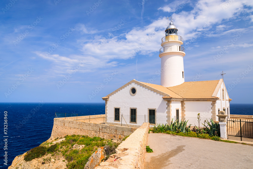 Lighthouse on cliff and sea view, Cala Ratjada, Majorca island