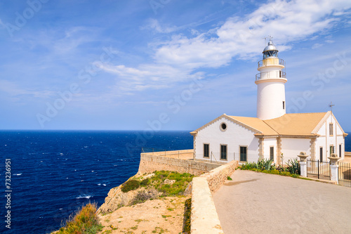 Lighthouse on cliff and sea view, Cala Ratjada, Majorca island