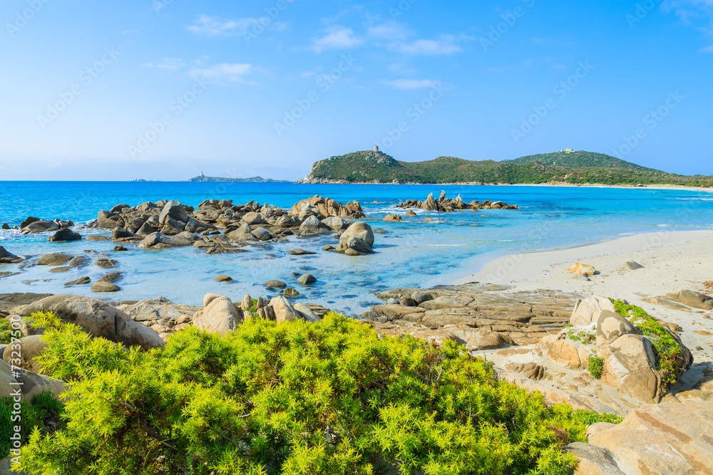 Villasimius beach and clear turquoise sea water, Sardinia island