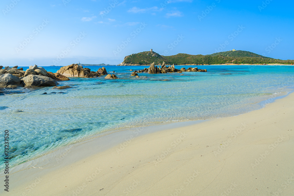 Villasimius beach and clear turquoise sea water, Sardinia island