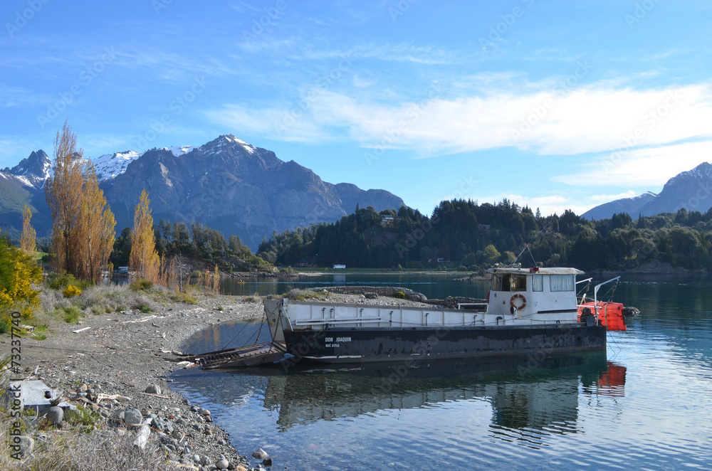 Old boat on shore of lake Nahuel Huapi, Bariloche