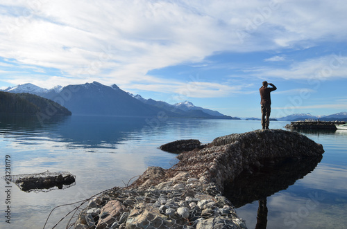 Man overlooking lake Nahuel Huapi, Bariloche