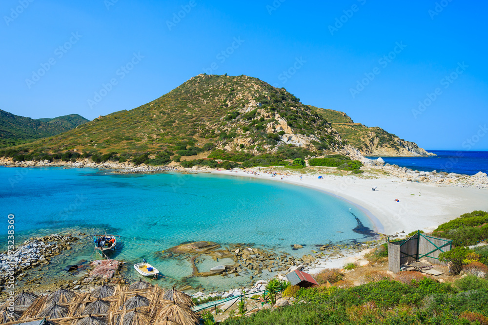 Beautiful azure sea water of Punta Molentis beach, Sardinia