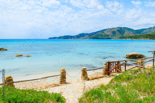 Coastal path along sea on coast of Sardinia island, Italy