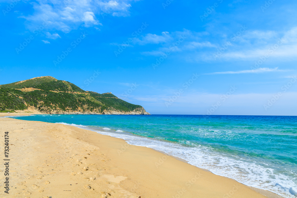 Beautiful Capo Boi beach and blue sea, Sardinia island, Italy